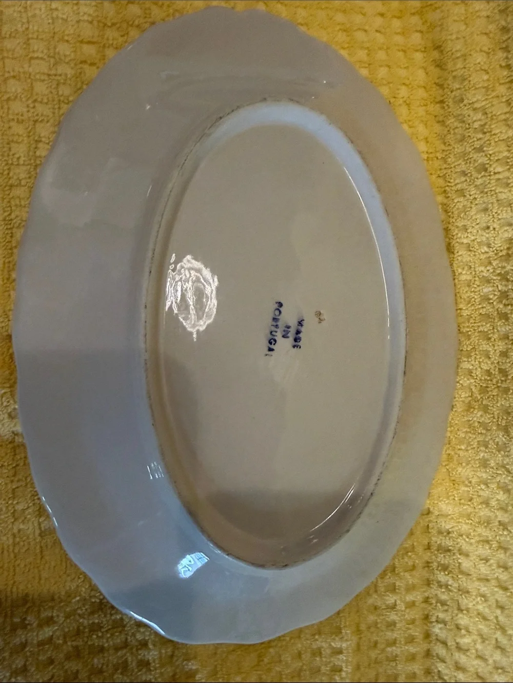 Made in Portugal White Ceramic Basket-Weave Fruit Dish with Grape Accent